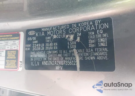 2016 Kia Soul z USA, uszkodzony, nr VIN KNDJN2A2XG7356121